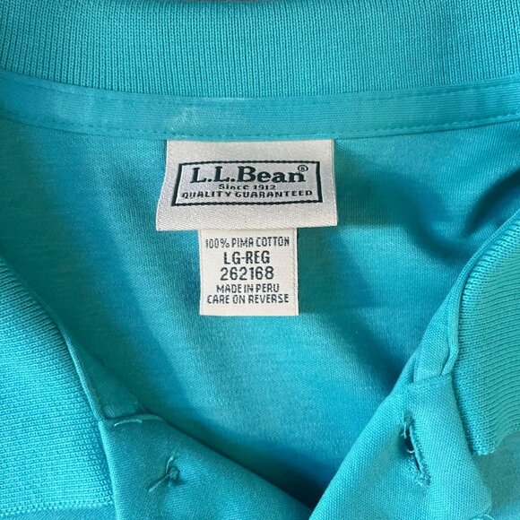 LL Bean Men's Pima Cotton Short Sleeve Polo Shirt Blue Green Size Large Reg - Picture 4 of 6